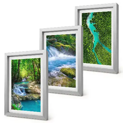 Conjunto de 3 quadros decorativos com estampa de florestas verdejantes e águas cristalinas de rios