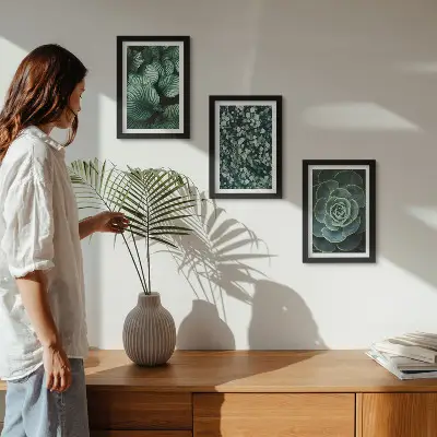 Conjunto de molduras com imagens de plantas folhosas verdes e suculentas estilosas