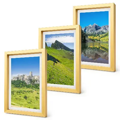 Conjunto de 3 quadros decorativos com estampa de colinas verdejantes, castelo e paisagens montanhosas