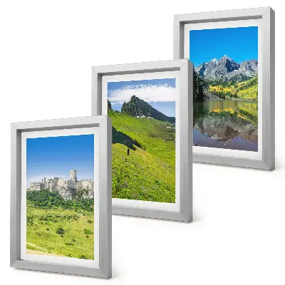 Conjunto de 3 quadros decorativos com estampa de colinas verdejantes, castelo e paisagens montanhosas