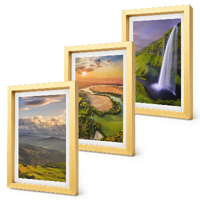 Conjunto de molduras com imagens Vistas de rios e cachoeiras nas montanhas em meio à natureza.