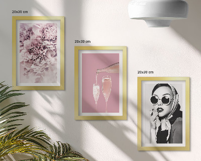 Conjunto de 3 quadros decorativos Flores em tons de rosa e uma mulher elegante.