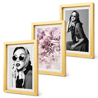 Conjunto de molduras com imagens Retratos elegantes de mulheres com flores cor-de-rosa.