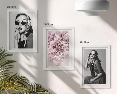 Conjunto de molduras com imagens Retratos elegantes de mulheres com flores cor-de-rosa.