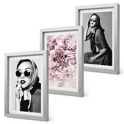 Conjunto de molduras com imagens Retratos elegantes de mulheres com flores cor-de-rosa.