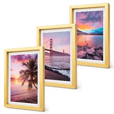 Conjunto de 3 quadros decorativos pôr do sol sobre a ponte e paisagem aquática