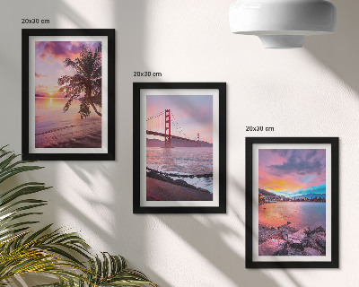 Conjunto de 3 quadros decorativos Pôr do sol sobre a ponte e a paisagem aquática