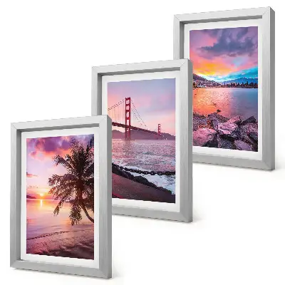 Conjunto de 3 quadros decorativos pôr do sol sobre a ponte e paisagem aquática
