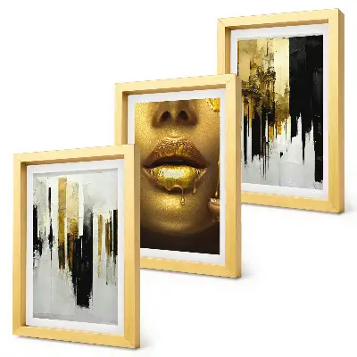 Conjunto de quadros decorativos com arte abstrata e retrato de mulher