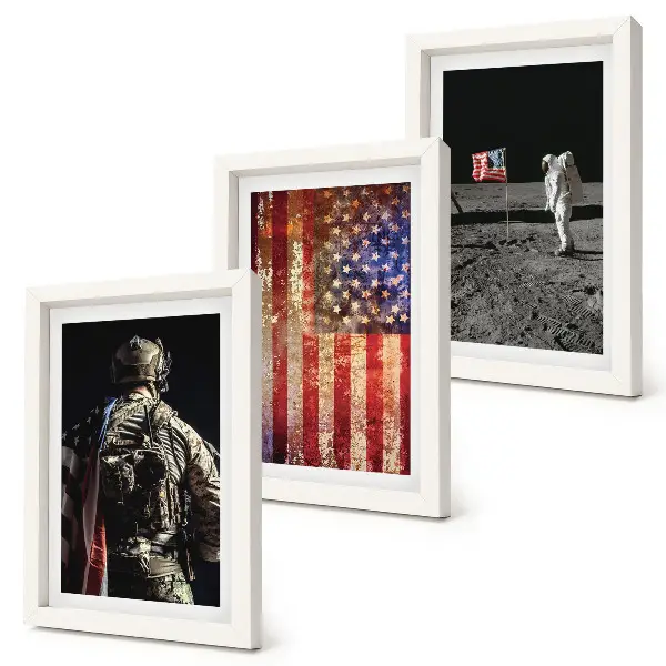 Conjunto de molduras com imagens de símbolos nacionais americanos com a bandeira dos EUA