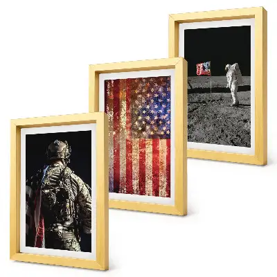 Conjunto de molduras com imagens de símbolos nacionais americanos com a bandeira dos EUA
