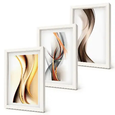Conjunto de quadros decorativos com estampas de ondas em tons de amarelo cinza e marrom