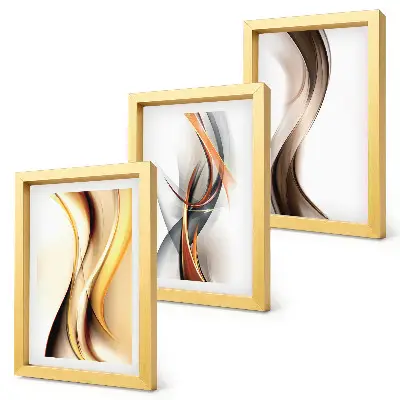 Conjunto de quadros decorativos com estampas de ondas em tons de amarelo cinza e marrom