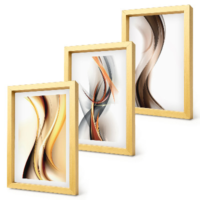 Conjunto de molduras com imagens Ondas em tons de amarelo, cinza e marrom.