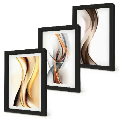 Conjunto de quadros decorativos com estampas de ondas em tons de amarelo cinza e marrom