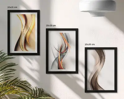 Conjunto de quadros decorativos com estampas de ondas em tons de amarelo cinza e marrom