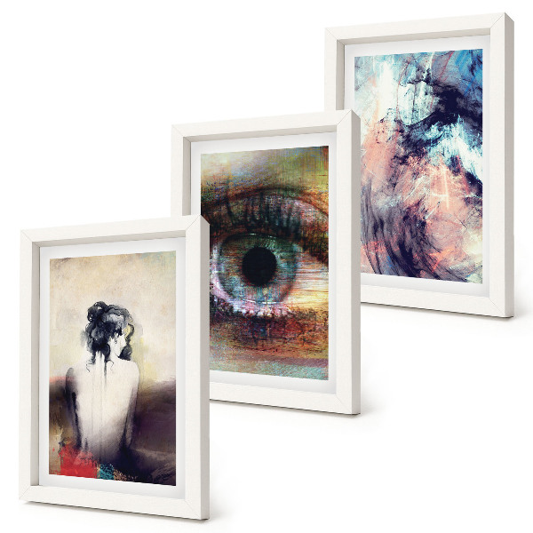 Tríptico com moldura Retrato de um olho feminino, cores abstratas, emoções