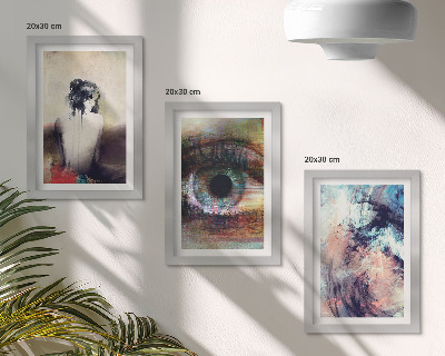 Tríptico com moldura Retrato de um olho feminino, cores abstratas, emoções