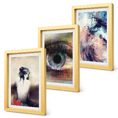 Tríptico com moldura Retrato de um olho feminino, cores abstratas, emoções