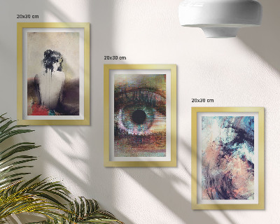 Tríptico com moldura Retrato de um olho feminino, cores abstratas, emoções