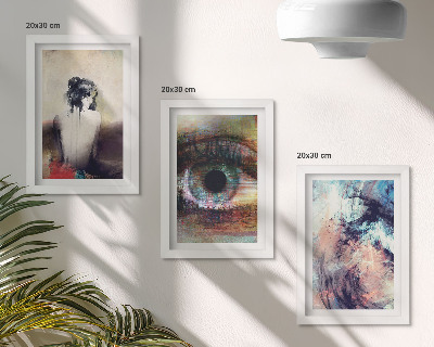 Tríptico com moldura Retrato de um olho feminino, cores abstratas, emoções
