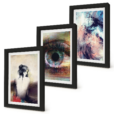 Tríptico com moldura Retrato de um olho feminino, cores abstratas, emoções