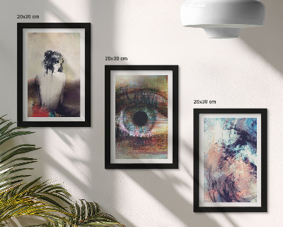 Tríptico com moldura Retrato de um olho feminino, cores abstratas, emoções
