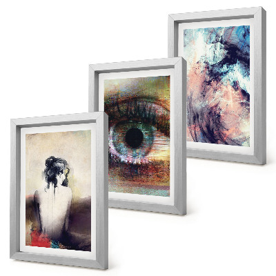 Tríptico com moldura Retrato de um olho feminino, cores abstratas, emoções