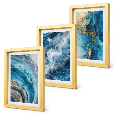 Conjunto de 3 quadros decorativos com padrões abstratos azuis