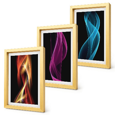 Tríptico com moldura Ondas de linhas neon coloridas sobre um fundo escuro.