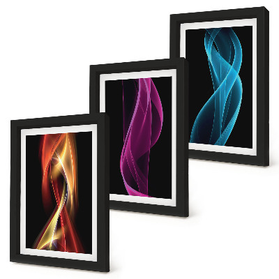 Tríptico com moldura Ondas de linhas neon coloridas sobre um fundo escuro.