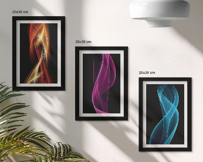 Tríptico com moldura Ondas de linhas neon coloridas sobre um fundo escuro.