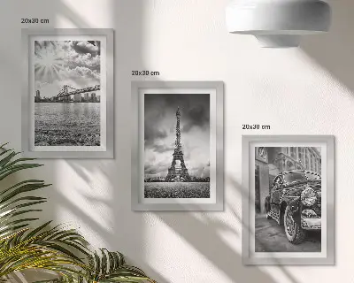 Conjunto de 3 quadros decorativos com vistas da cidade, pontes, Torre Eiffel e carro clássico