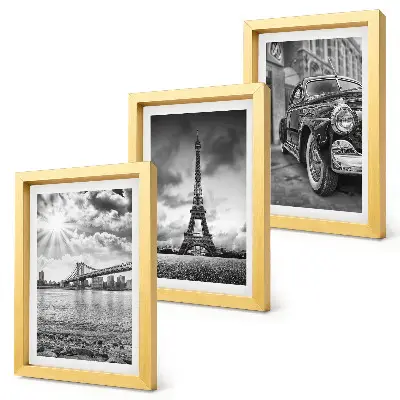 Conjunto de 3 quadros decorativos com vistas da cidade, pontes, Torre Eiffel e carro clássico