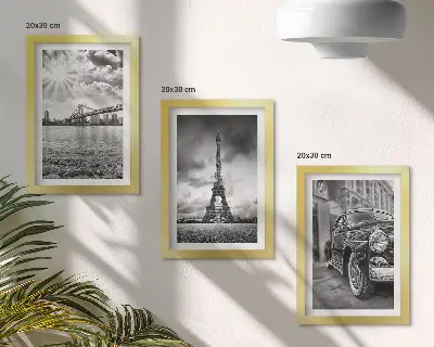 Conjunto de 3 quadros decorativos com vistas da cidade, pontes, Torre Eiffel e carro clássico
