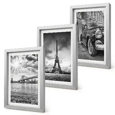 Conjunto de 3 quadros decorativos com vistas da cidade, pontes, Torre Eiffel e carro clássico