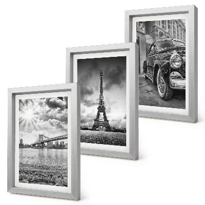 Conjunto de 3 quadros decorativos Vistas da cidade, pontes, Torre Eiffel, carro clássico