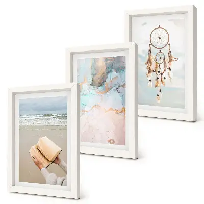 Conjunto de quadros decorativos com imagens arte abstrata com tema de mar e apanhador de sonhos estilo boho