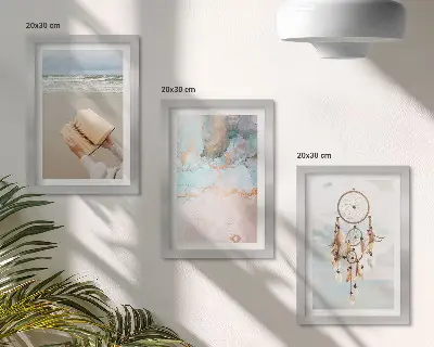 Conjunto de quadros decorativos com imagens arte abstrata com tema de mar e apanhador de sonhos estilo boho