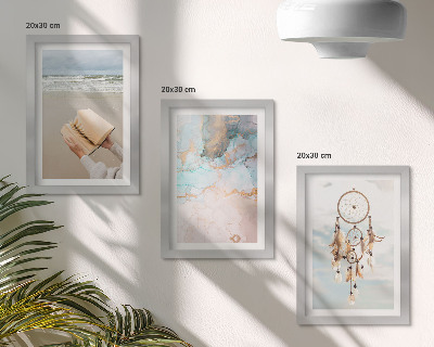 Conjunto de molduras com imagens Livro abstrato de leitura sobre o mar e apanhador de sonhos boho