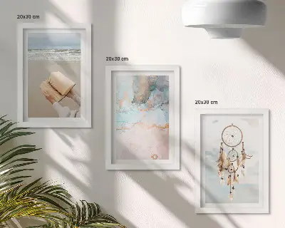 Conjunto de quadros decorativos com imagens arte abstrata com tema de mar e apanhador de sonhos estilo boho