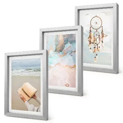 Conjunto de quadros decorativos com imagens arte abstrata com tema de mar e apanhador de sonhos estilo boho