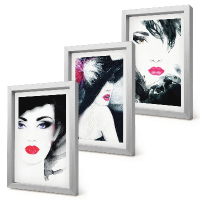 Tríptico com moldura Retratos pintados de mulheres com lábios expressivos