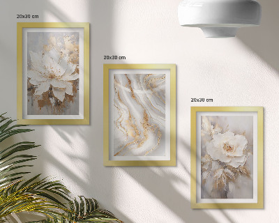 Conjunto de 3 quadros decorativos Flores e padrão abstrato de mármore