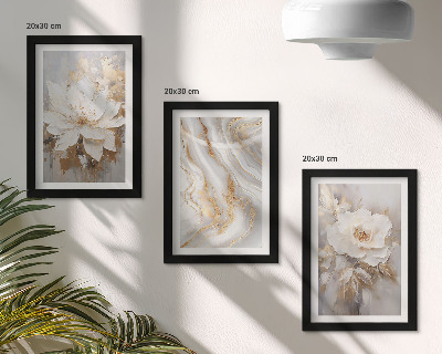Conjunto de 3 quadros decorativos Flores e padrão abstrato de mármore