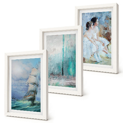 Conjunto de molduras com imagens Retrato abstrato de dançarinos em um navio no mar.