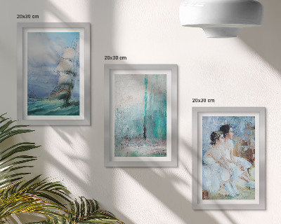 Conjunto de molduras com imagens Retrato abstrato de dançarinos em um navio no mar.