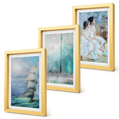 Conjunto de molduras com imagens Retrato abstrato de dançarinos em um navio no mar.