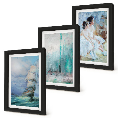 Conjunto de molduras com imagens Retrato abstrato de dançarinos em um navio no mar.