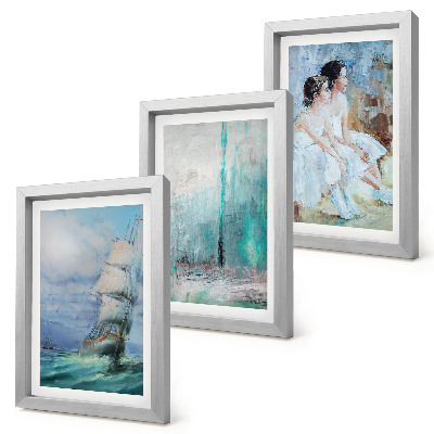 Conjunto de molduras com imagens Retrato abstrato de dançarinos em um navio no mar.
